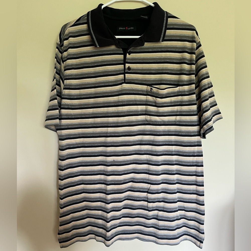 Pierre Cardin Men's Striped Black, Tan and Gray Shirt - Picture 1 of 6